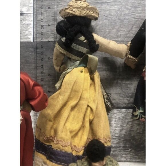 Lot of 5 Vintage Folk Art Wood Cloth Dolls  Old Dress 4-11” (CS4) - Picture 9 of 11